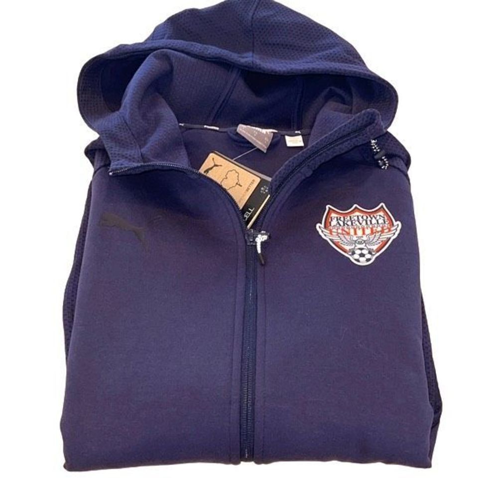 Puma Slim‎ Fit Full Zip Unisex Hooded Sweatshirt Pocket Jacket Navy Size  Large